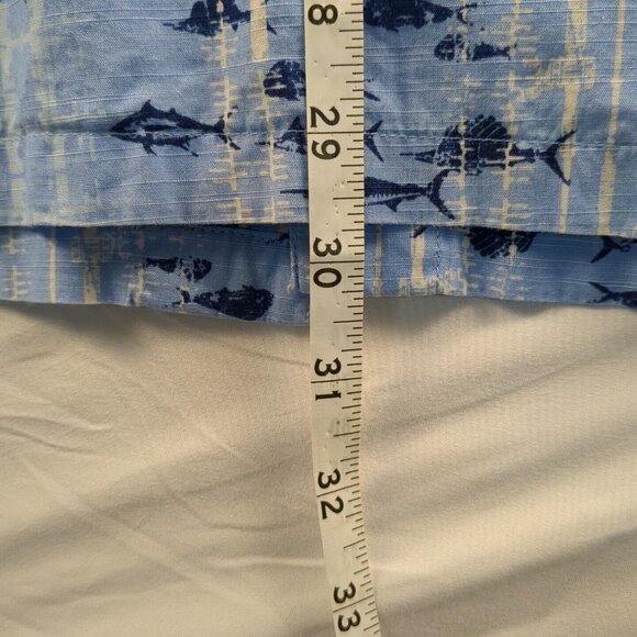 Columbia Mens PFG Shirt L Blue Button Up Fishing Short Sleeve Marlin Tuna Fish - Picture 4 of 13